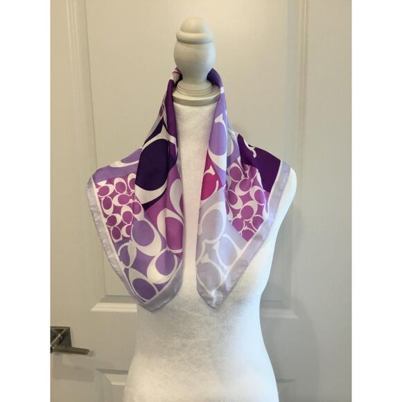 Coach Accessories - Coach Silk Scarf in Purple and Cream Signature Logo 21" Square NWOT